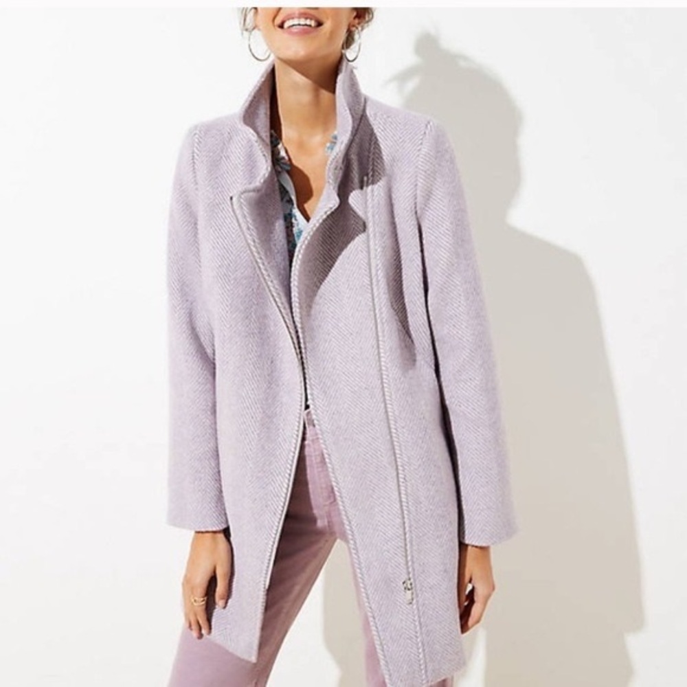 LOFT Lavender Herringbone Coat